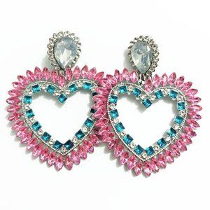 RHINESTONE HEART CHARMS DROP DANGLE EARRINGS
